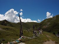 China  Tagong. Grasslands. Prayer flags dominate the mountainside. : Asia, China, Mountains, Tagong Grassland